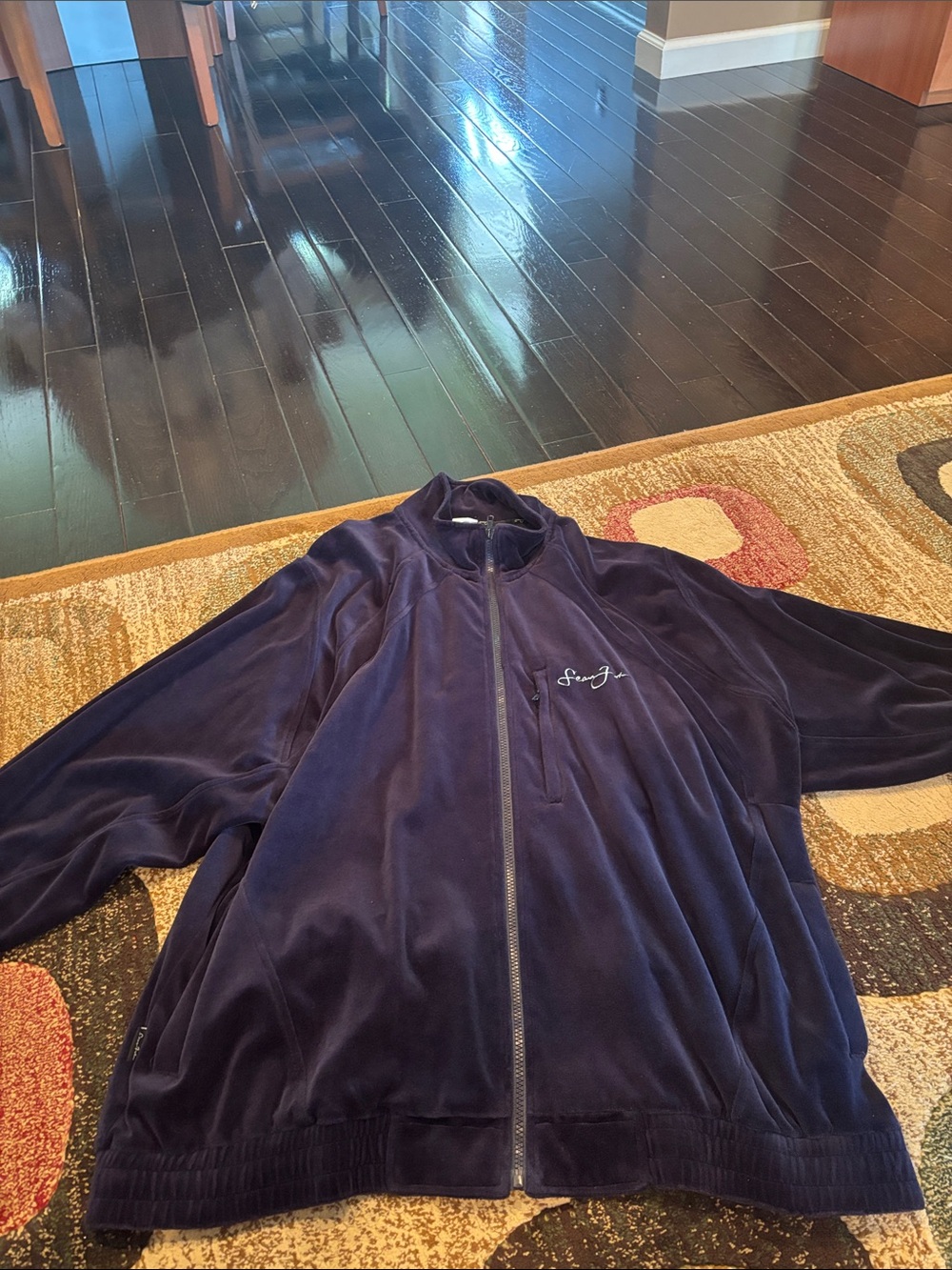 Sean John Men's Navy Velour Full-Zip Bomber Jacket